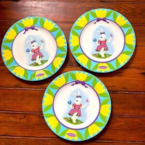Christopher Radko 2011 Celebrations bunny rabbit Easter tulip 12" plate set of 3